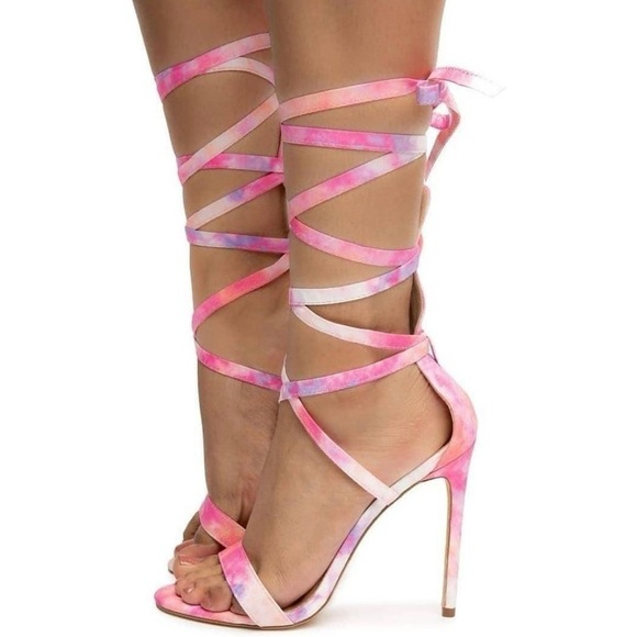 Liliana Cotton Candy High heels Size 7 Rainbow color Lace Up, Tie up, strappy, - Picture 1 of 10
